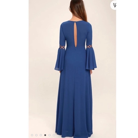 Nwt Lulus Now is the Time Blue Long Bell Sleeve Maxi Dress - Picture 10 of 12